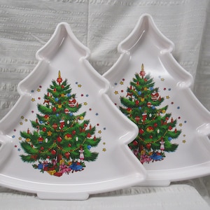 Christmas Tree Plates, 2 Plastic Christmas Tree Platters