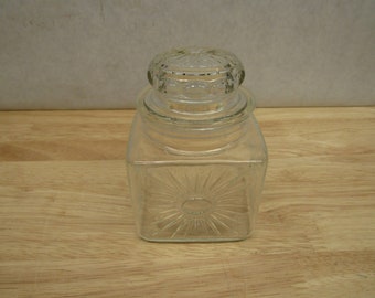 Clear Glass Jar, Vintage Clear Glass Jar with Lid and Pretty Starburst Design