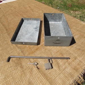 Metal Lockrod Box, Vintage Metal Security Storage Box, Heavy Duty Locking Bar Security Box