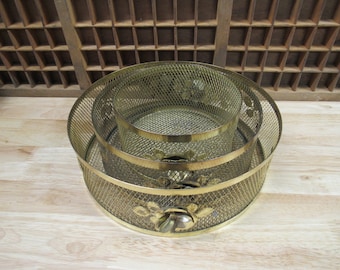 Metal Mesh Basket, Gold Metal Mesh Storage Baskets with Gold Flowere and Leaves