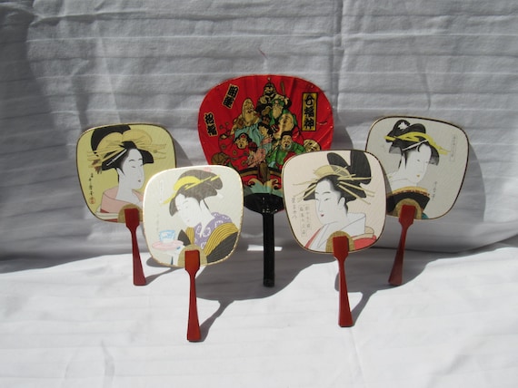 Japanese Uchiwa Fans, Small Decorative Paper Fans, Seven Lucky Gods