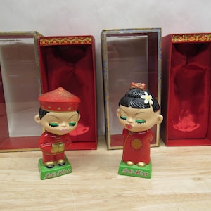 Japanese Chalkware Bobbleheads, Kiss Me Bobblehead Banks in Original Boxes, DIC Japan