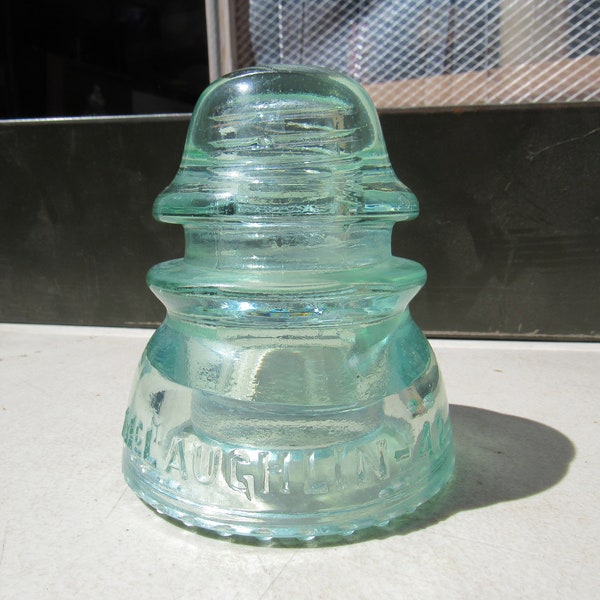 Green Glass Insulator, Beautiful McLaughlin Green glass Insulator - collectible, pretty glass