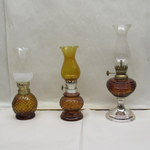 Miniature Oil Lamp, Choose from 3 Different Miniature Amber Glass Oil Lamps, Miniature Amber Glass Kerosene Lamps