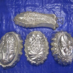 Aluminum Jello Molds, 4 Different Aluminum Jello Molds, Fish Jello Mold, Egg Jello Molds