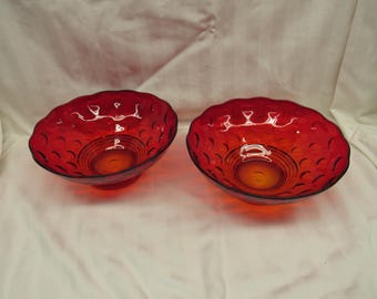 Imperial Amberina Bowl, Imperial Glass Amberina/Red Old English Ruby Pattern, Footed Ruby Red Bowl, Two to Choose From