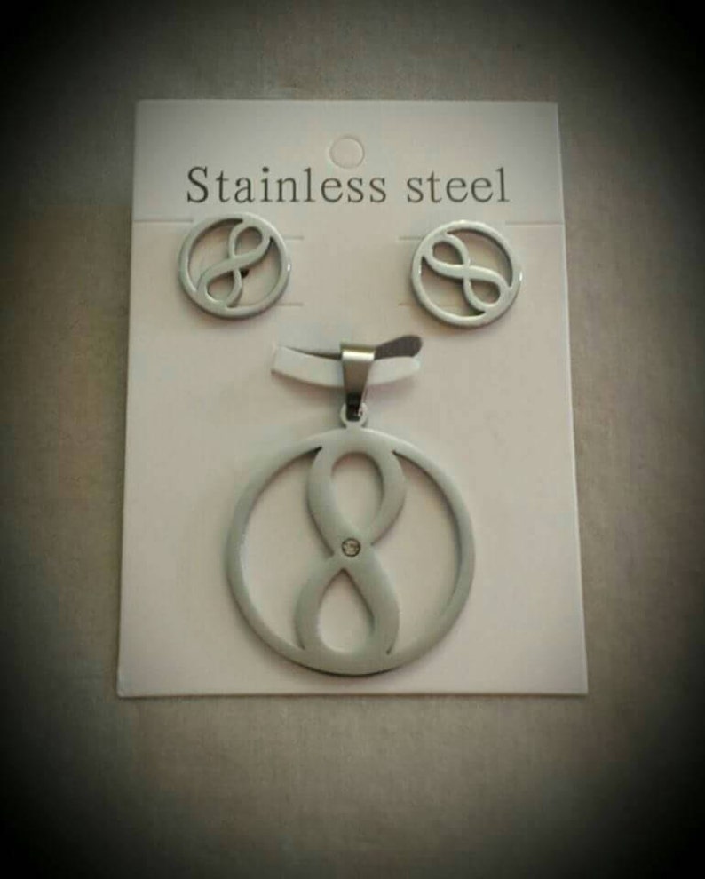 Stainless Steel Infinity Pendant and Matching Earring Set