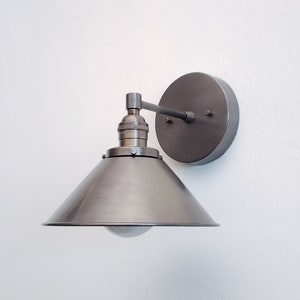 Modern Wall Grey Sconce - Industrial Light - Gunmetal Brass Wall Light - Cone Shade - Lighting - Bathroom Vanity Light - Modern Wall Lights