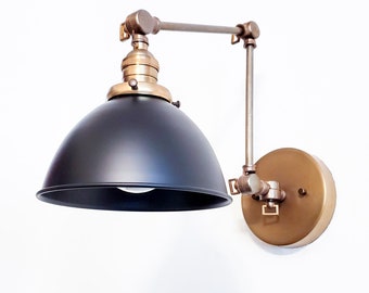 Swing Arm Wall Sconce – Antique Brass Industrial Bookshelf Lamp