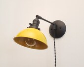 Plug in Adjustable Reading Wall Light - Industrial Black Yellow Sconce - Mid Century Modern Articulated Swinging Light - Bathroom Vanity