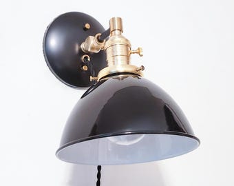 Plug In Adjustable Bedside Reading Wall Light, Black & Brass Sconce, Mid Century Modern Articulated Nook Lamp, Library Lighting