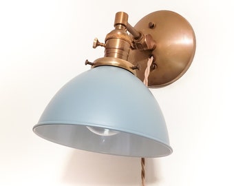 Adjustable Bedside Sconce – Antique Brass & Sage, Mid-Century Plug-In Lamp