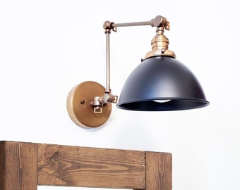 Swing Arm Adjustable Wall Light - Industrial Sconce - Antique Brass - Mid Century - Modern - Articulating - Bookshelf - Bathroom Vanity Lamp