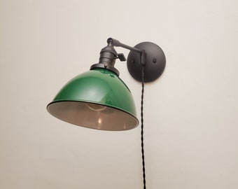 Plug in Adjustable Reading Wall Light - Industrial Black & Green Sconce - Mid Century Modern Articulated Swinging Light - Bathroom Vanity
