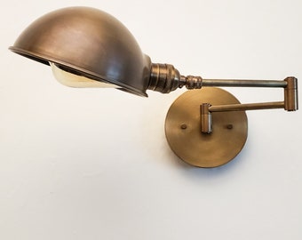 Antique Brass Swing Arm Wall Light - Mid-Century Modern Bedside Sconce