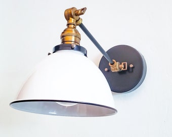 Adjustable Wall Sconce – Mid Century Modern, Gold & White Vanity Light