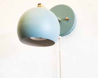 Pull Chain Directional, Wall Sage & Brass Sconce, Coastal Light, Modern, Adjustable Lamp, Kitchen Shelf Lighting, Bedside Reading, Pivoting