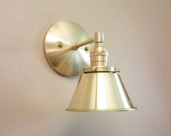 Modern Wall Gold Sconce - Industrial Light - Brushed Brass Wall Light - Cone Shade - Lighting - Bathroom Vanity Light - Modern Wall Lights