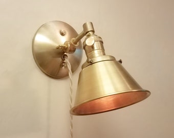 Plug in Adjustable Wall Sconce - Industrial Decor Lighting - Gold Wall Light - Antique Brass Lamp - Modern Lighting - Vanity Lighting