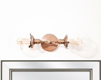 2-Arm Modern Antique Brass Wall Sconce Clear Glass Orbs Industrial Art Deco Mid Century Vanity Light Bathroom Mirror Lamp Edison Fixture