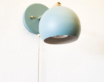 Pull Chain Adjustable Wall Light - Sage and Gold Modern Sconce - Mid Century - Industrial - Bathroom Vanity Light - Kitchen Shelves Lights
