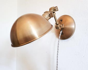 Bedside Reading Wall Light, Antique Brass, Adjustable Art Sconce, Mid Century Modern, Deco Articulated Plug In Nook Lamp, Library Lighting