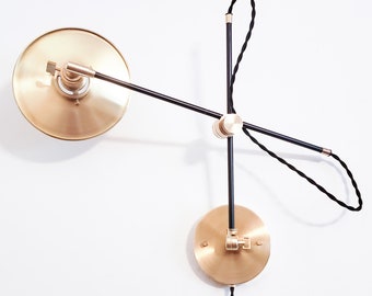 Plug-in Industrial Scissor Wall Lamp – Brass and Black - Articulating Boom Light