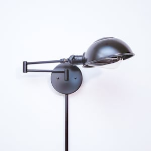 Swing Arm Adjustable Wall Light - Satin Black - Blackened Industrial Bedside Sconce - Mid Century Modern Articulated Boom Reading Light