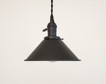 Ceiling Pendant Cone Shade Light  - Black Metal Hanging Loft Lamp - Custom Paint Vanity Pendant Light - Mid Century Modern Industrial Rustic