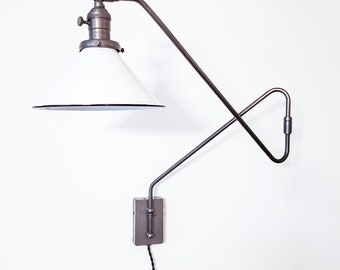 Handmade Mid Century Modern Brass Swing Arm Plug-in Wall Sconce