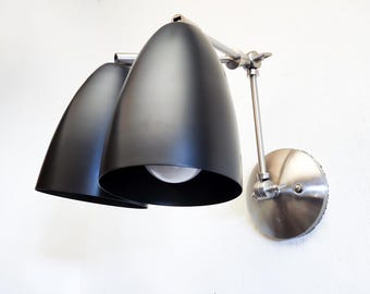 Kitchen Shelves Adjustable - Industrial Wall Sconce - Silver & Black Double Art Light - Mid Century Modern - Articulated Bathroom Vanity