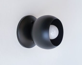 Minimalist Wall Orb Light Artisanal Matte Black Mid Century Modern Industrial Spherical Semi Flush Ceiling Lighting Loft Lamp Old School