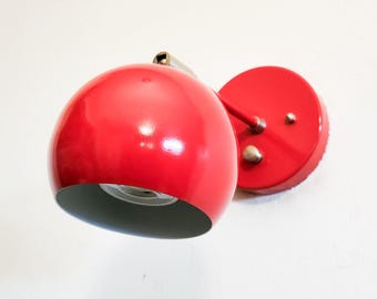 Pivoting Head Wall Light Bedside Reading, Red and Brushed Nickel Industrial Sconce, Mid-Century Modern Articulated Lamp, Bathroom Lighting