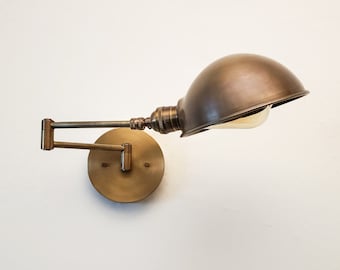 Swing Arm Adjustable Wall Light - Antique Brass - Gold Industrial Bedside Sconce - Mid Century Modern Articulated Boom Bathroom Vanity Light