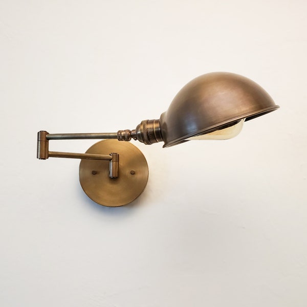 Swing Arm Adjustable Wall Light - Antique Brass - Gold Industrial Bedside Sconce - Mid Century Modern Articulated Boom Bathroom Vanity Light