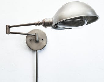 Handmade Gunmetal Swing Arm Wall Light – Mid-Century Modern Bedside Plug in Sconce