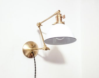 Plug in Adjustable Wall Sconce - Industrial Decor Lighting - Gold Wall Light - Brushed Brass Lamp - Modern Lighting - Vanity Lighting