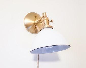 Adjustable Brass Bedside Sconce, Mid Century Modern Plug-In Wall Light