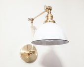 Swinging Arm Adjustable Wall Light, Brushed Brass Farmhouse, Industrial Sconce, Mid Century Modern, Articulated Boom Light, Bathroom Vanity