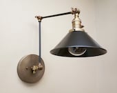 Swing Arm Adjustable Wall Light - Black Dark Gold Industrial Sconce - Mid Century Modern - Articulating - Boom Light - Bathroom Vanity