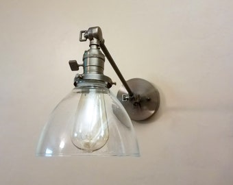 Swinging Adjustable Wall Light - Industrial Antique Brass & Glass Sconce - Mid Century - Modern - Articulating Boom Light - Bathroom Vanity