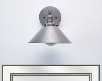 Modern One Light Cone Indoor Wall Sconce - Metal Tapered Shade - Single Short Arm - Industrial Lighting - Bathroom Vanity Modern Wall Lamp