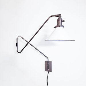 Mid Century Sconce, Swing Arm Double-Jointed, Extendable Gunmetal Wall Lamp, Reading Gray Light, Modern Lamp, Articulating Loft Lighting
