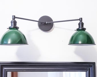 2-Light Armed Modern Sconce, Matte Black and Green, Dimmable Wall Mount Light, Loft Lamp, Bathroom Vanity Lighting, Hallway Illumination RSW