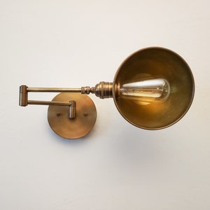Swing Arm Adjustable Wall Light - Antique Brass - Gold Industrial Bedside Sconce - Mid Century Modern Articulated Boom Bathroom Vanity Light