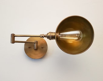 Swing Arm Adjustable Wall Light - Antique Brass - Gold Industrial Bedside Sconce - Mid Century Modern Articulated Boom Bathroom Vanity Light