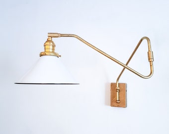 Extendable Brass Wall Lamp, Mid Century Sconce, Reading Gold Light, Hardwired Double-Jointed, Modern Lamp, Articulating Boom Lighting, Loft