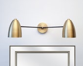Bathroom Vanity Wall Double Sconce - Satin Brass Light - Mid Century - Modern Industrial Lamp - Kitchen Lighting - Contemporary Luminary