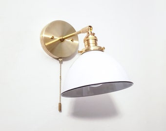 Pull Chain Directional, Wall Brass Sconce, Coastal Light, Modern Gold, Adjustable Lamp, Kitchen Shelf Lighting, Bedside Reading, Pivoting