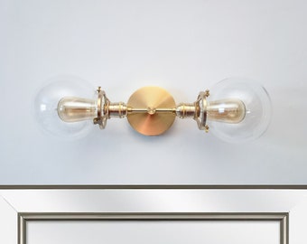 Modern Wall Light - Industrial Globe Sconce - Gold Vanity Light - Mid Century - Glass Globes - Bathroom Vanity Light - Edison Brass Fixture